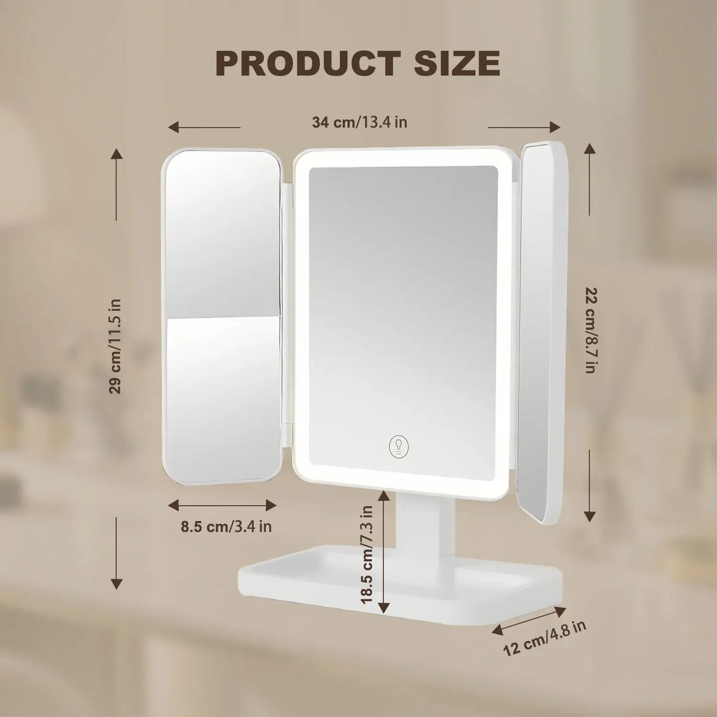 Elevate Your Beauty Routine with the Summervibes Foldable LED Makeup Mirror – 3 Light Modes, 2X/3X Magnification, Touch Dimmable, and 360° Rotation – Perfect Travel Companion and Exquisite Gift for Moms and Girlfriends