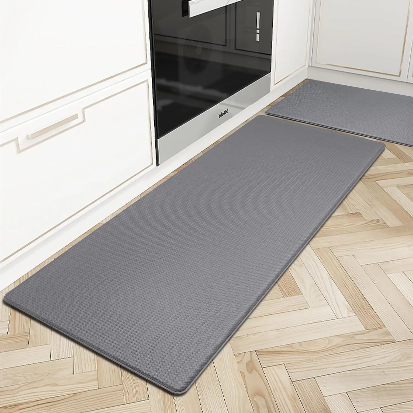 Kitchen Rugs Set of 2, Non-Slip Kitchen Mats for Floor, Cushioned anti Mat, Standing Mat for Home, Office, Sink, Laundry, 17.3"X30"+17.3"X47", Black