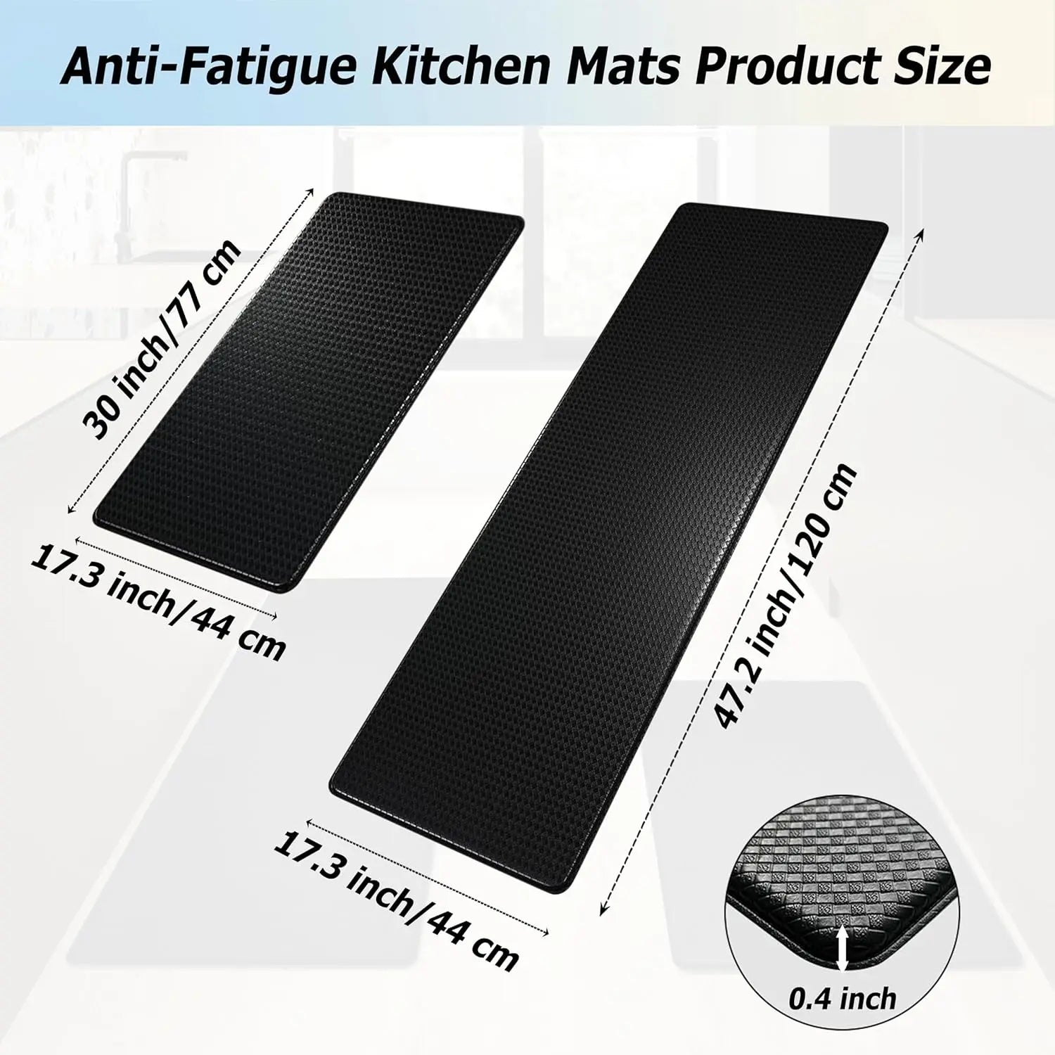 Kitchen Rugs Set of 2, Non-Slip Kitchen Mats for Floor, Cushioned anti Mat, Standing Mat for Home, Office, Sink, Laundry, 17.3"X30"+17.3"X47", Black
