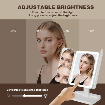 Elevate Your Beauty Routine with the Summervibes Foldable LED Makeup Mirror – 3 Light Modes, 2X/3X Magnification, Touch Dimmable, and 360° Rotation – Perfect Travel Companion and Exquisite Gift for Moms and Girlfriends