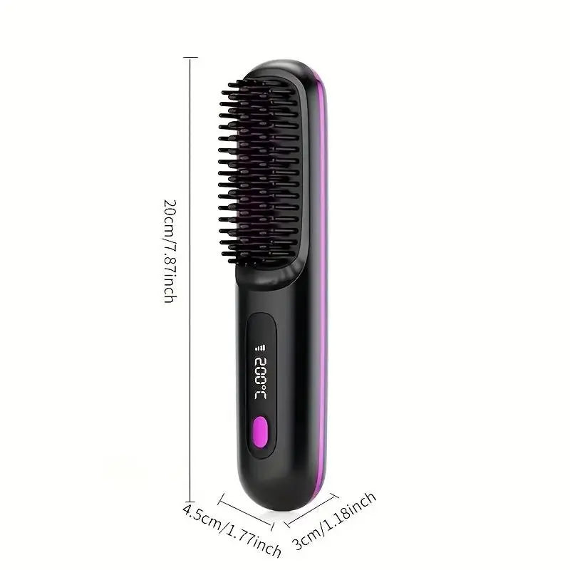 Revolutionary 2-in-1 Straightening Hair Comb - Portable, Wireless, and USB Rechargeable for Effortless Styling Anywhere!