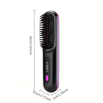 Revolutionary 2-in-1 Straightening Hair Comb - Portable, Wireless, and USB Rechargeable for Effortless Styling Anywhere!