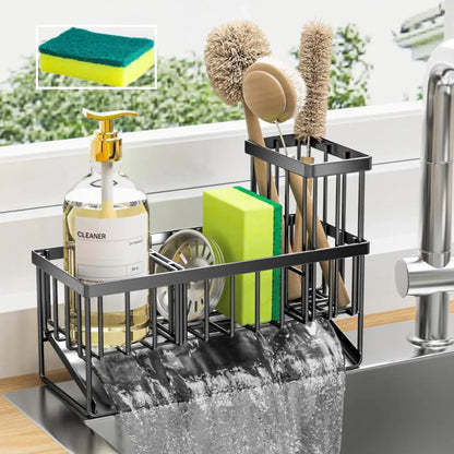 Elevate Your Kitchen Organization with Our Durable Kitchen Sink Rack - Complete Set with Sponge Holder and Brush!