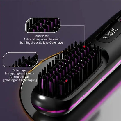 Revolutionary 2-in-1 Straightening Hair Comb - Portable, Wireless, and USB Rechargeable for Effortless Styling Anywhere!