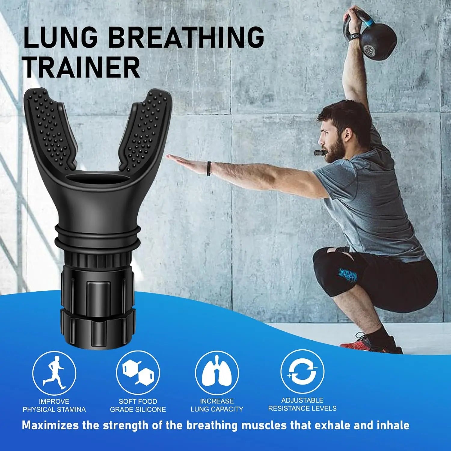 Breathing Exercise Tool for Lungs, Portable Adjustable Resistance Lung Exerciser, Lung Capacity Abdominal Breathing Trainer, Fitness Trainer Accessories for Gym Workout Use