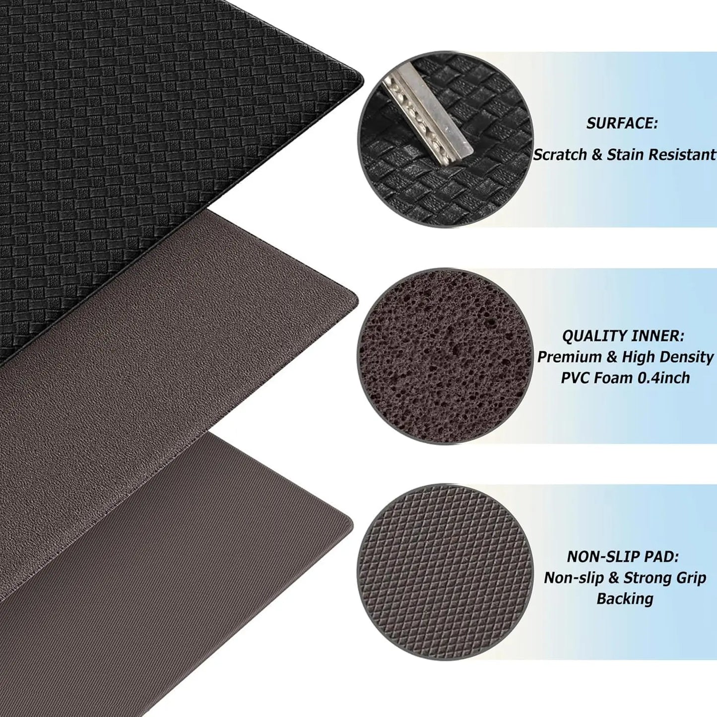 Kitchen Rugs Set of 2, Non-Slip Kitchen Mats for Floor, Cushioned anti Mat, Standing Mat for Home, Office, Sink, Laundry, 17.3"X30"+17.3"X47", Black