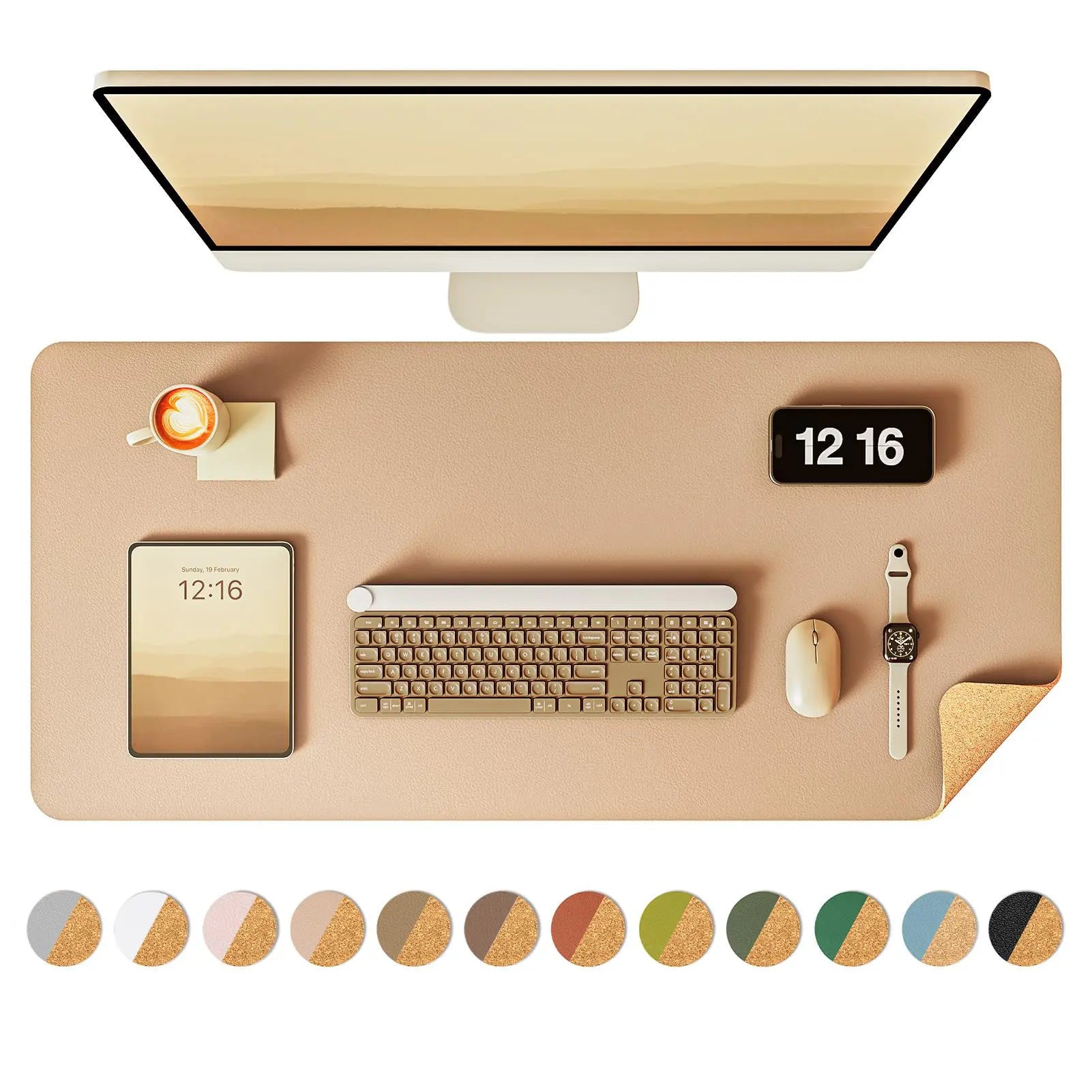 Elevate Your Workspace with Our Eco-Friendly Double-Sided Leather Desk Pad - Stylish Apricot Design (23.6"X13.7"), Waterproof & Versatile for Home or Office