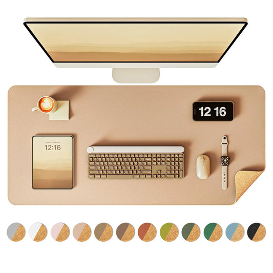 Elevate Your Workspace with Our Eco-Friendly Double-Sided Leather Desk Pad - Stylish Apricot Design (23.6"X13.7"), Waterproof & Versatile for Home or Office
