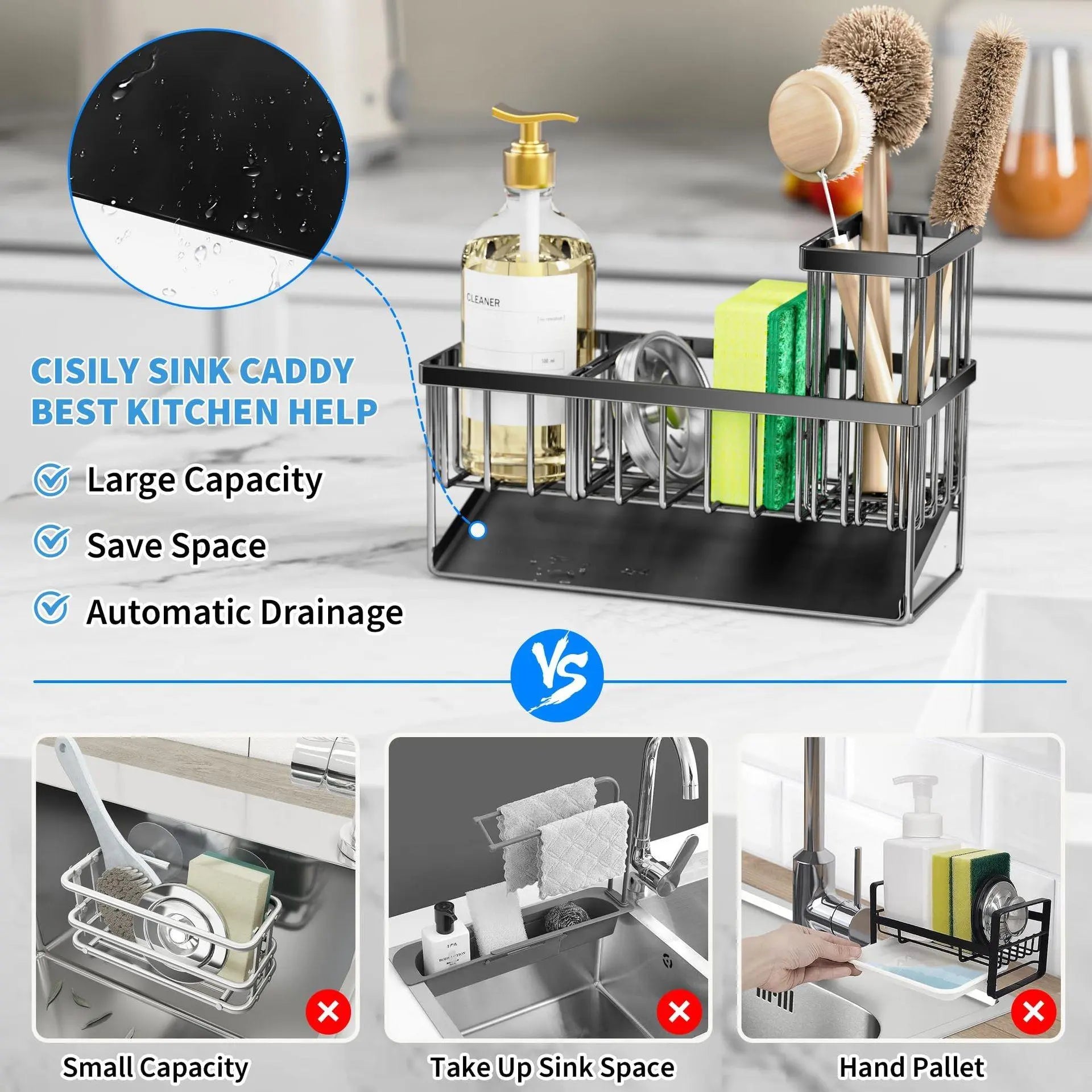 Elevate Your Kitchen Organization with Our Durable Kitchen Sink Rack - Complete Set with Sponge Holder and Brush!