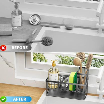 Elevate Your Kitchen Organization with Our Durable Kitchen Sink Rack - Complete Set with Sponge Holder and Brush!