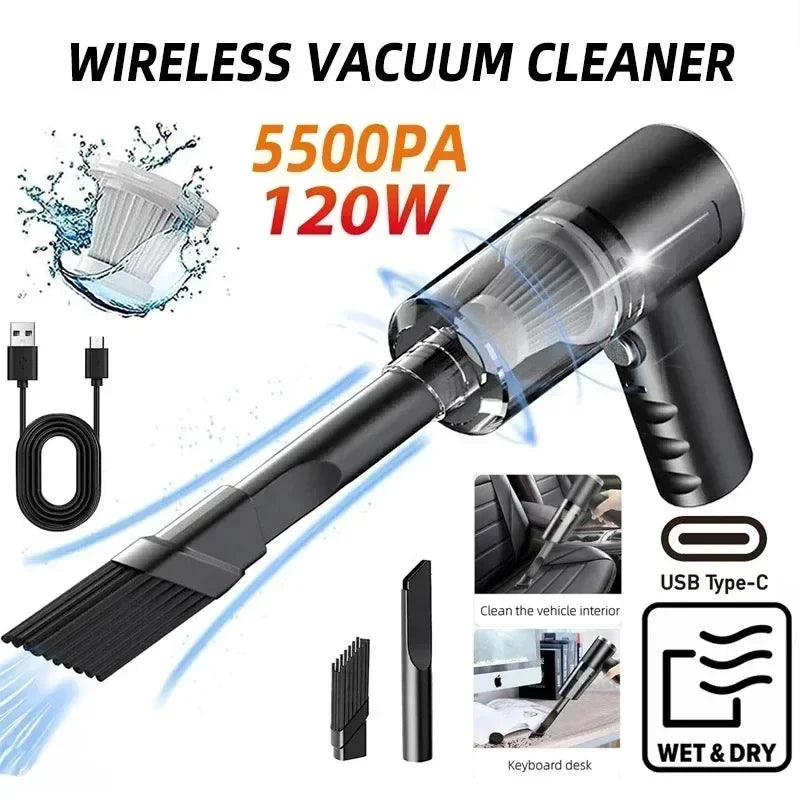 Powerful and Portable 120W Handheld Wireless Car Vacuum Cleaner - Perfect for Home and Auto Cleaning!