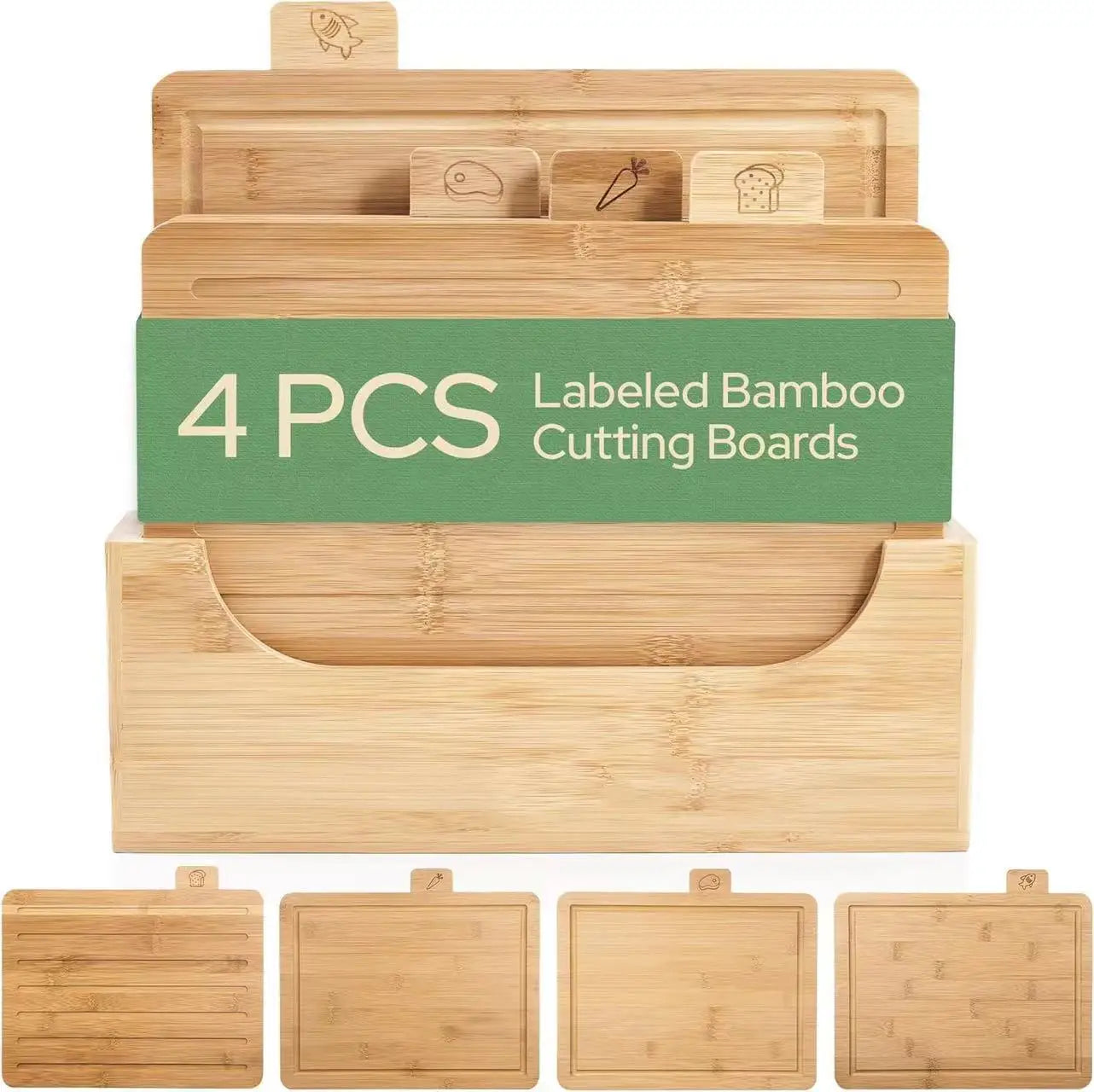 Elevate Your Culinary Experience with Our 4-Piece Bamboo Cutting Board Set – Perfect for Meat, Fruits, Vegetables & Cheese!