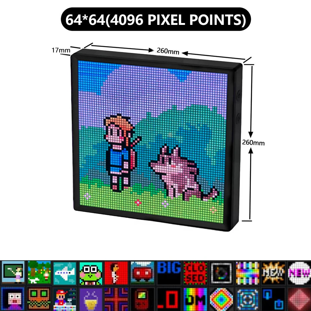 Transform Your Space with the LED Pixel Display: A 64x64 RGB Programmable Panel with Bluetooth Control for Creative Art and Fun!