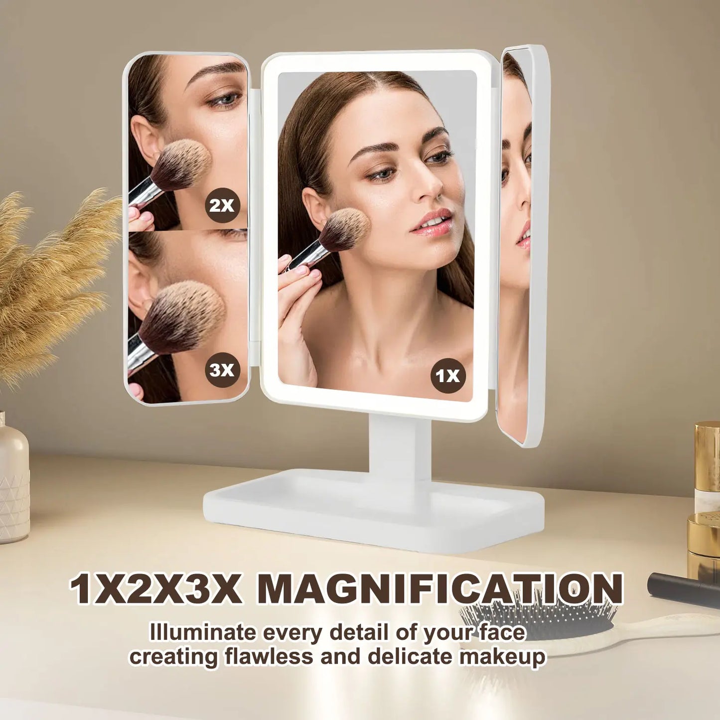 Elevate Your Beauty Routine with the Summervibes Foldable LED Makeup Mirror – 3 Light Modes, 2X/3X Magnification, Touch Dimmable, and 360° Rotation – Perfect Travel Companion and Exquisite Gift for Moms and Girlfriends
