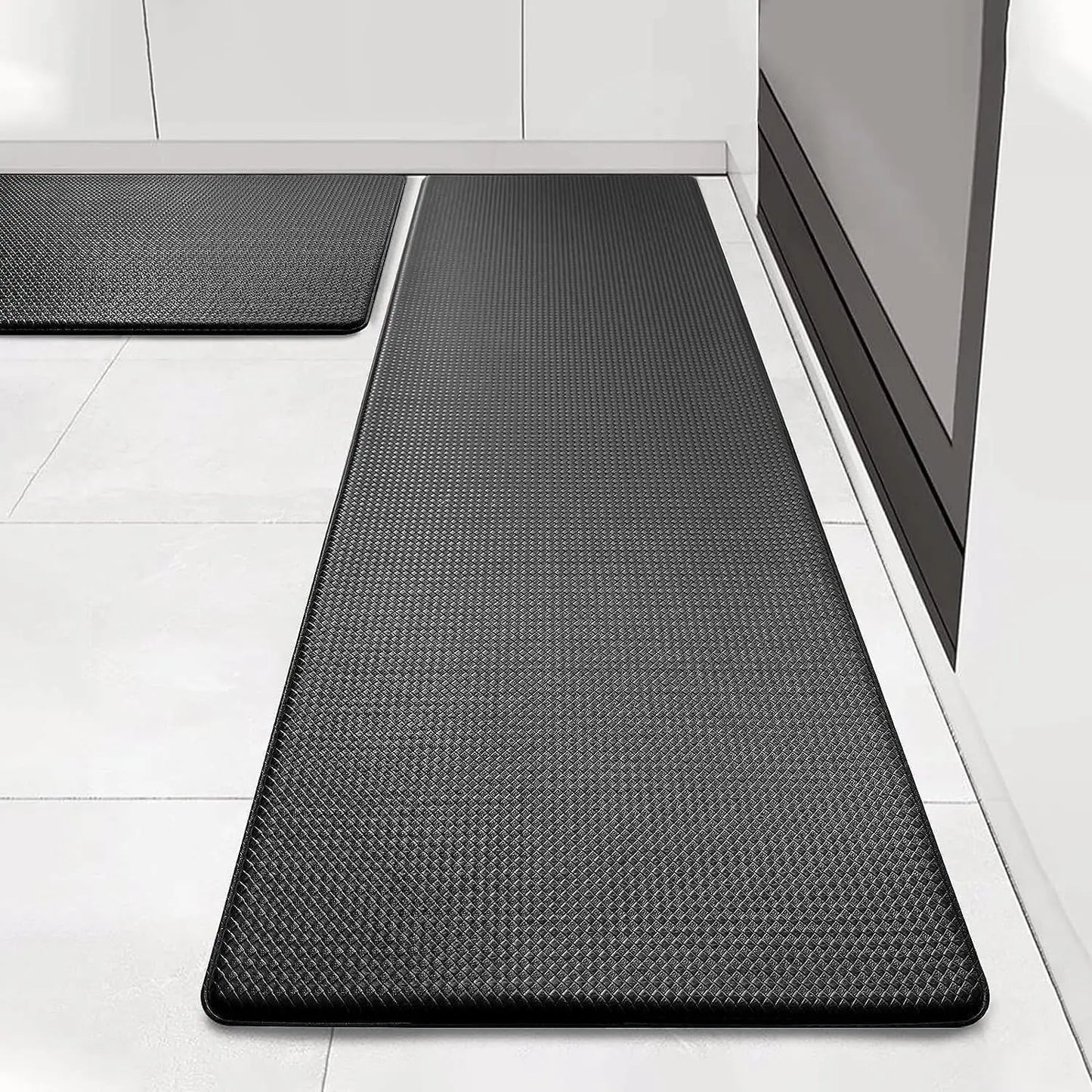 Kitchen Rugs Set of 2, Non-Slip Kitchen Mats for Floor, Cushioned anti Mat, Standing Mat for Home, Office, Sink, Laundry, 17.3"X30"+17.3"X47", Black