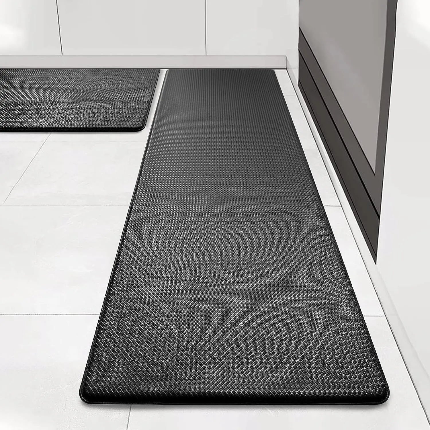 Kitchen Rugs Set of 2, Non-Slip Kitchen Mats for Floor, Cushioned anti Mat, Standing Mat for Home, Office, Sink, Laundry, 17.3"X30"+17.3"X47", Black