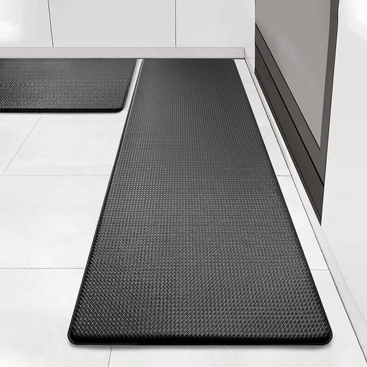 Kitchen Rugs Set of 2, Non-Slip Kitchen Mats for Floor, Cushioned anti Mat, Standing Mat for Home, Office, Sink, Laundry, 17.3"X30"+17.3"X47", Black