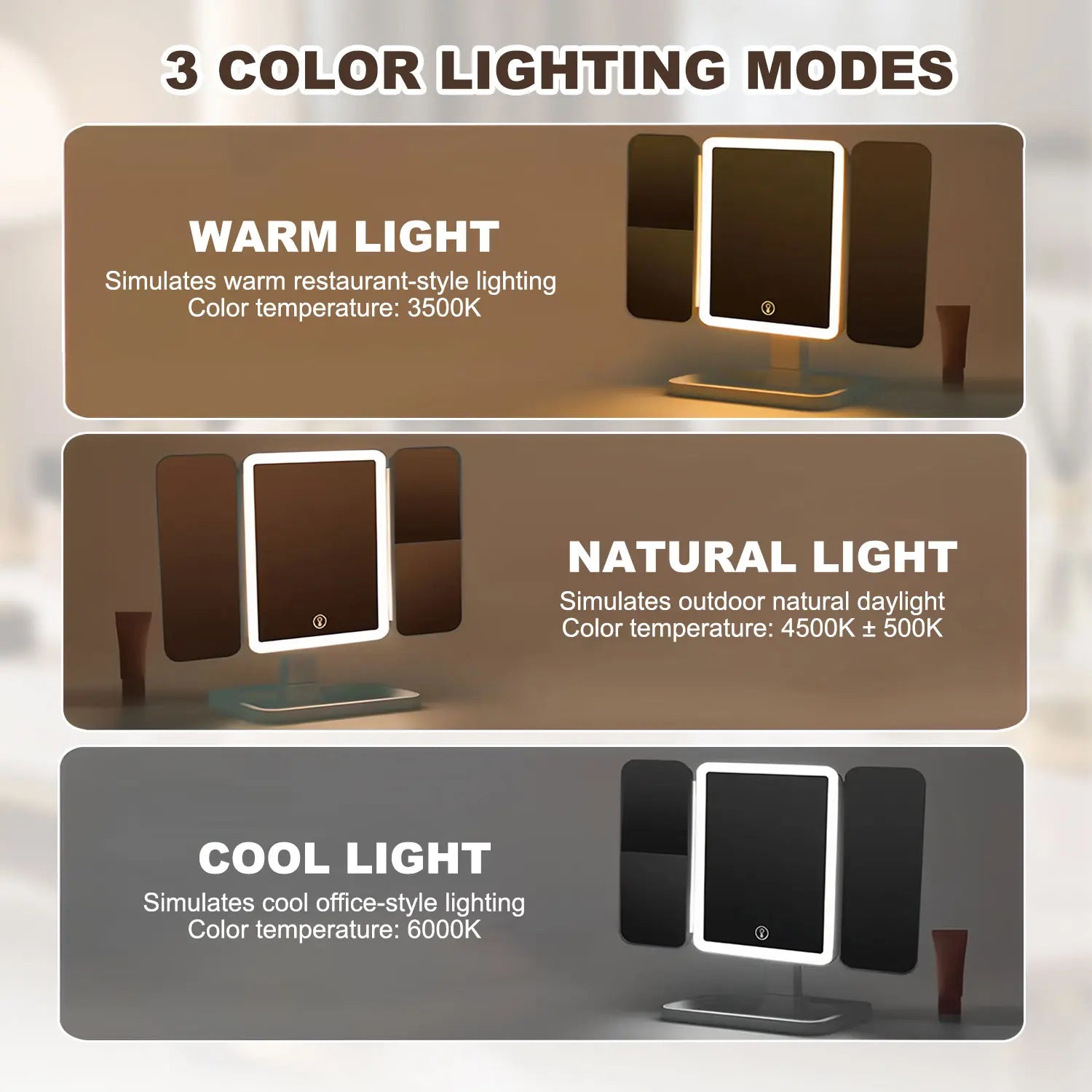 Elevate Your Beauty Routine with the Summervibes Foldable LED Makeup Mirror – 3 Light Modes, 2X/3X Magnification, Touch Dimmable, and 360° Rotation – Perfect Travel Companion and Exquisite Gift for Moms and Girlfriends