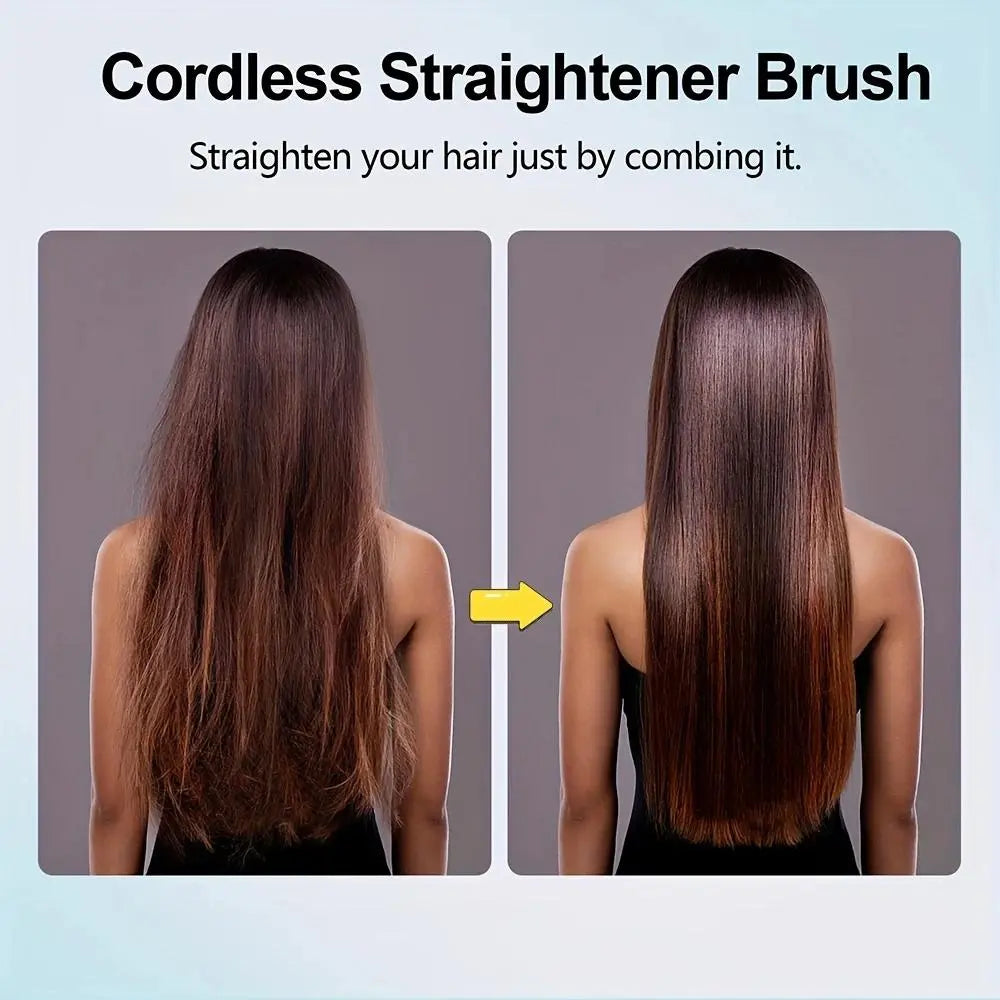 Revolutionary 2-in-1 Straightening Hair Comb - Portable, Wireless, and USB Rechargeable for Effortless Styling Anywhere!