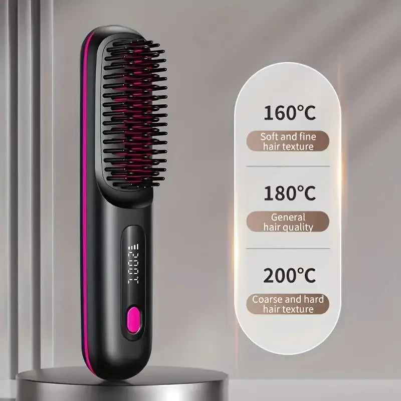 Revolutionary 2-in-1 Straightening Hair Comb - Portable, Wireless, and USB Rechargeable for Effortless Styling Anywhere!