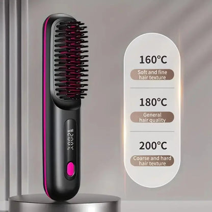 Revolutionary 2-in-1 Straightening Hair Comb - Portable, Wireless, and USB Rechargeable for Effortless Styling Anywhere!