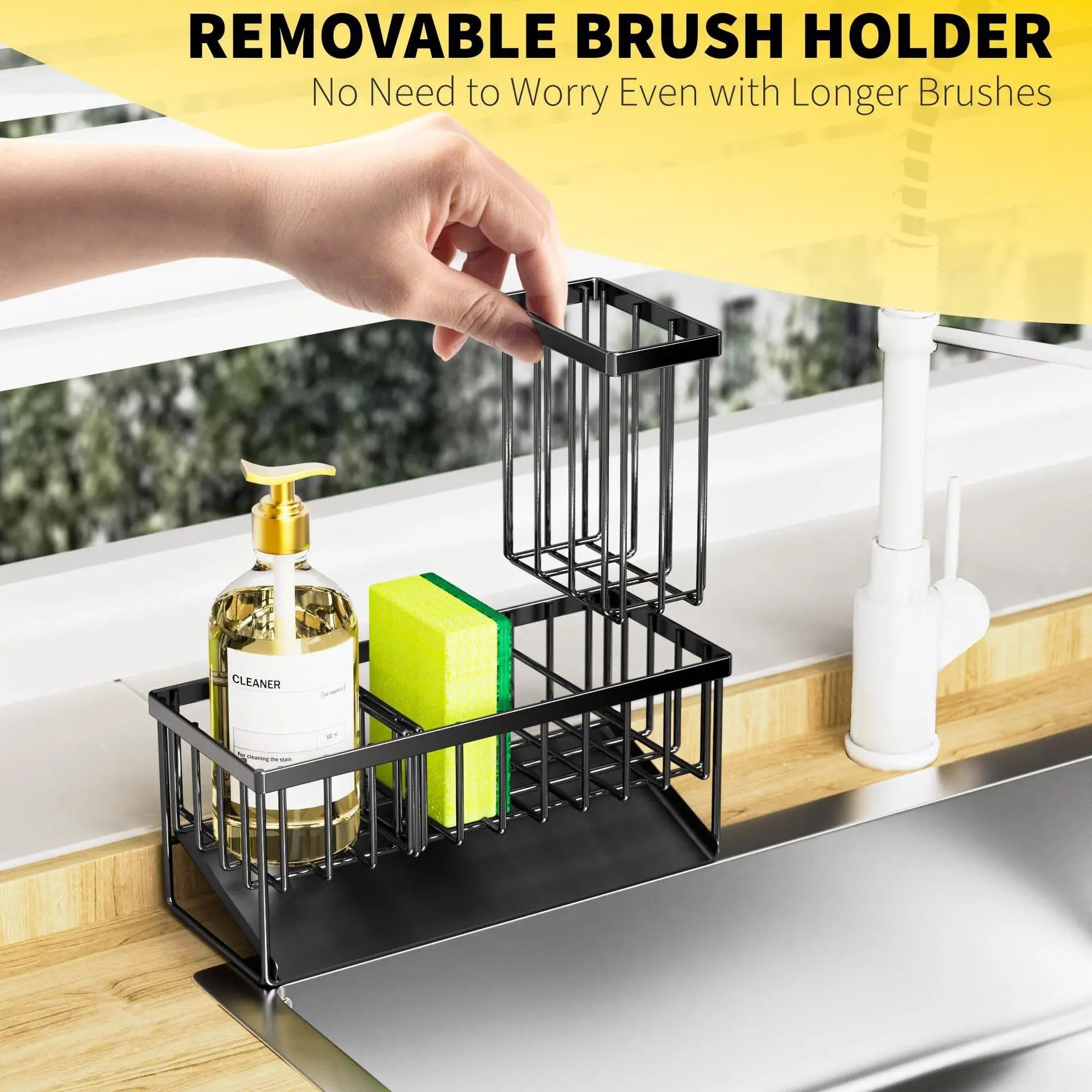 Elevate Your Kitchen Organization with Our Durable Kitchen Sink Rack - Complete Set with Sponge Holder and Brush!