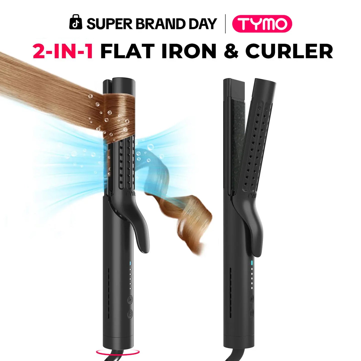 Transform Your Hair with the TYMO AIRFLOW 2-In-1 Hair Straightener & Curler - The Ultimate Heat-Free Styling Tool with 360° Cooling Air Technology!
