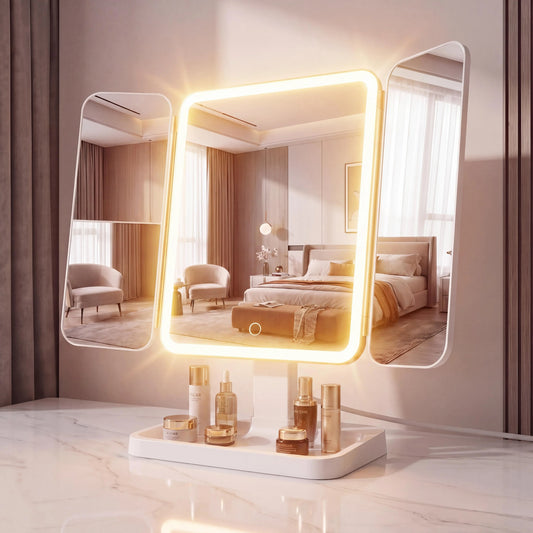 Elevate Your Beauty Routine with the Summervibes Foldable LED Makeup Mirror – 3 Light Modes, 2X/3X Magnification, Touch Dimmable, and 360° Rotation – Perfect Travel Companion and Exquisite Gift for Moms and Girlfriends