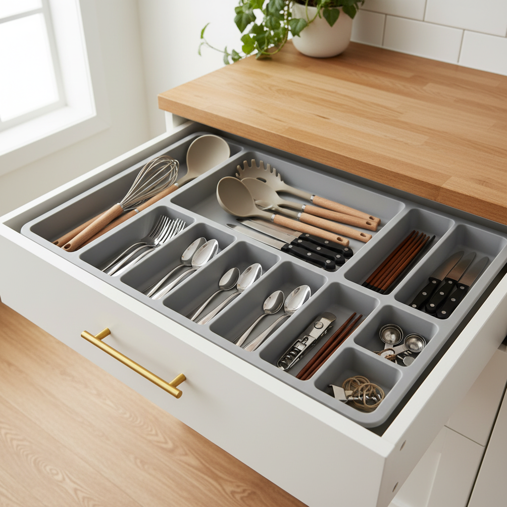 Maximize Your Kitchen Space with Our Large Expandable 9-Compartment Drawer Organizer